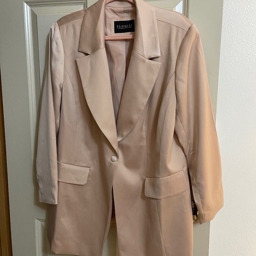 Eloquii plus size satin blazer in blush pink